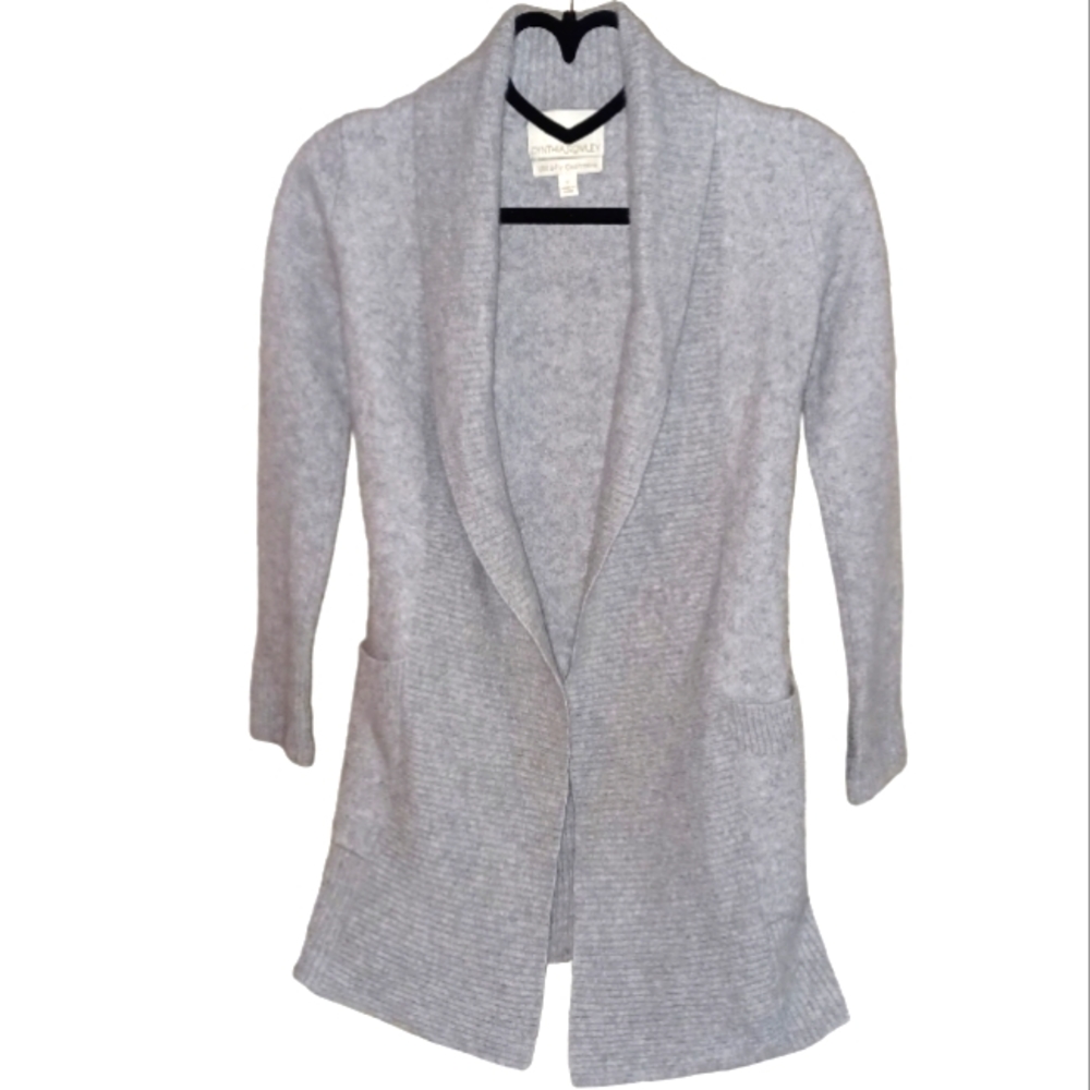 Women's Small Cynthia Rowley 100% 2 Ply Cashmere Gray Cardigan Sweater W/Pockets